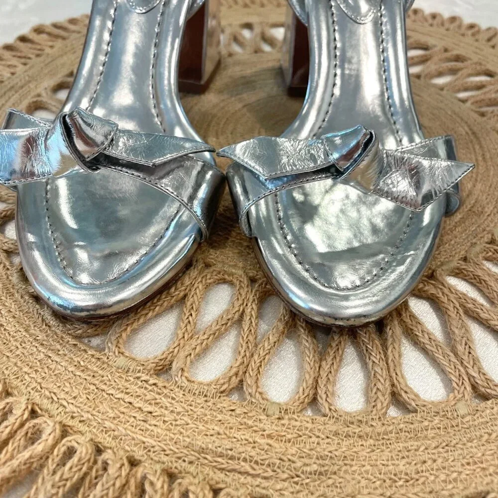 Alexandre Birman Women's Clarita Flare Block Heel Sandals Silver Size EU 40
